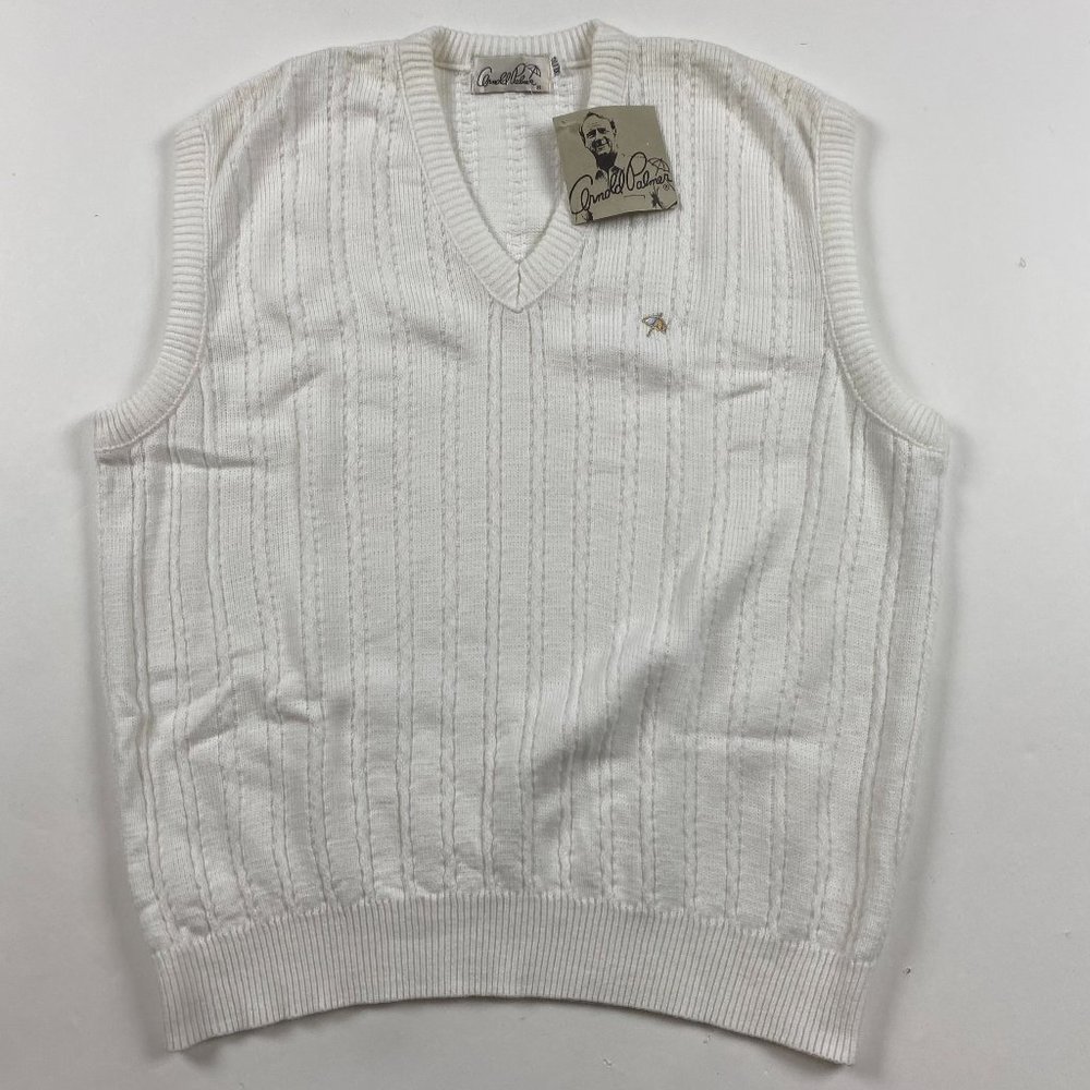 NWT Vintage Arnold Palmer Knit Vest Sweater Men's XL White Preppy Dad Grandpa